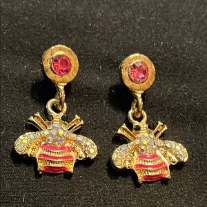 Gold and Pink Bee Earrings